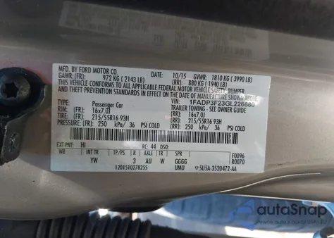 2016 Ford Focus Se из США, поврежденный, VIN 1FADP3F23GL226880